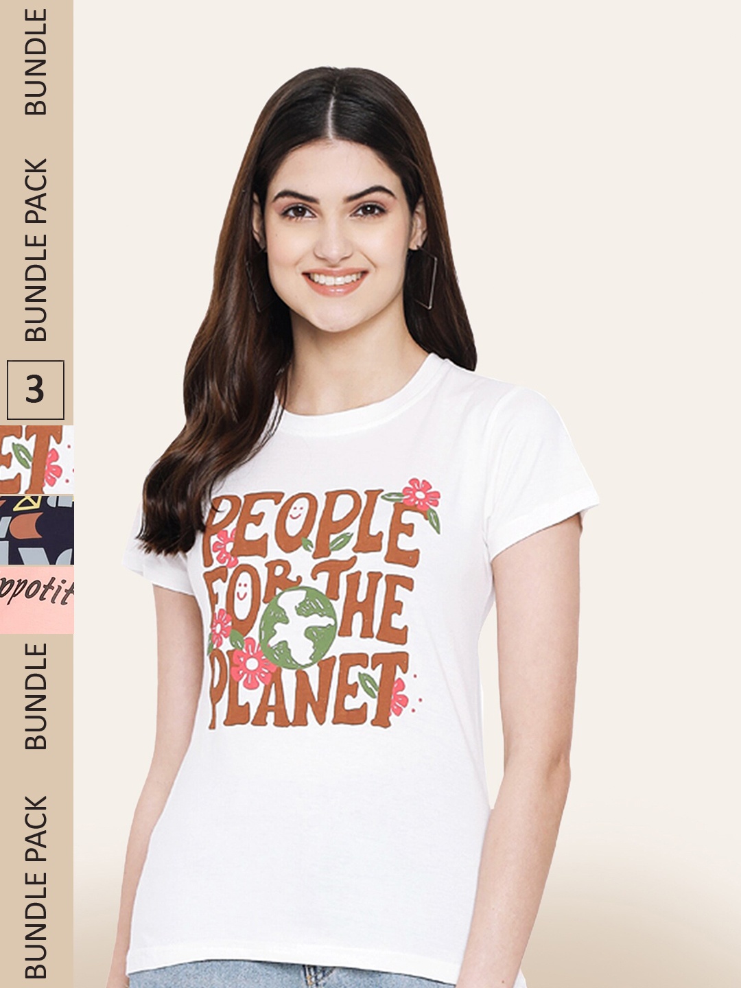 BAESD Pack Of 3 Typography Printed Cotton T-shirt, Peach