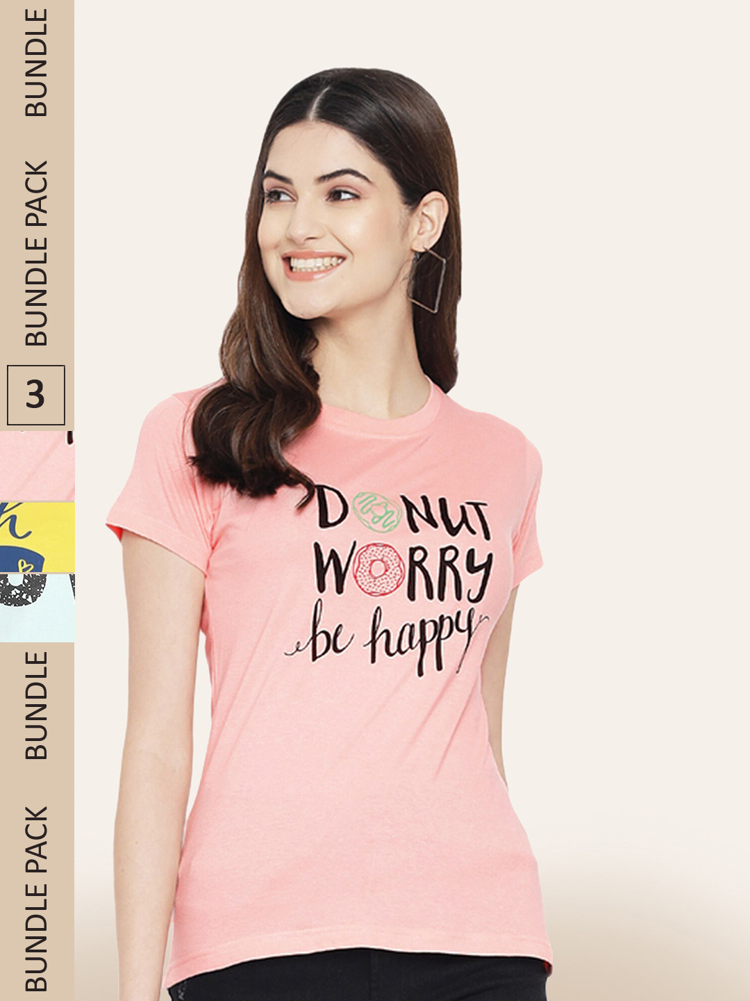 

BAESD Pack of 3 Printed Cotton Round Neck T-shirt, Pink