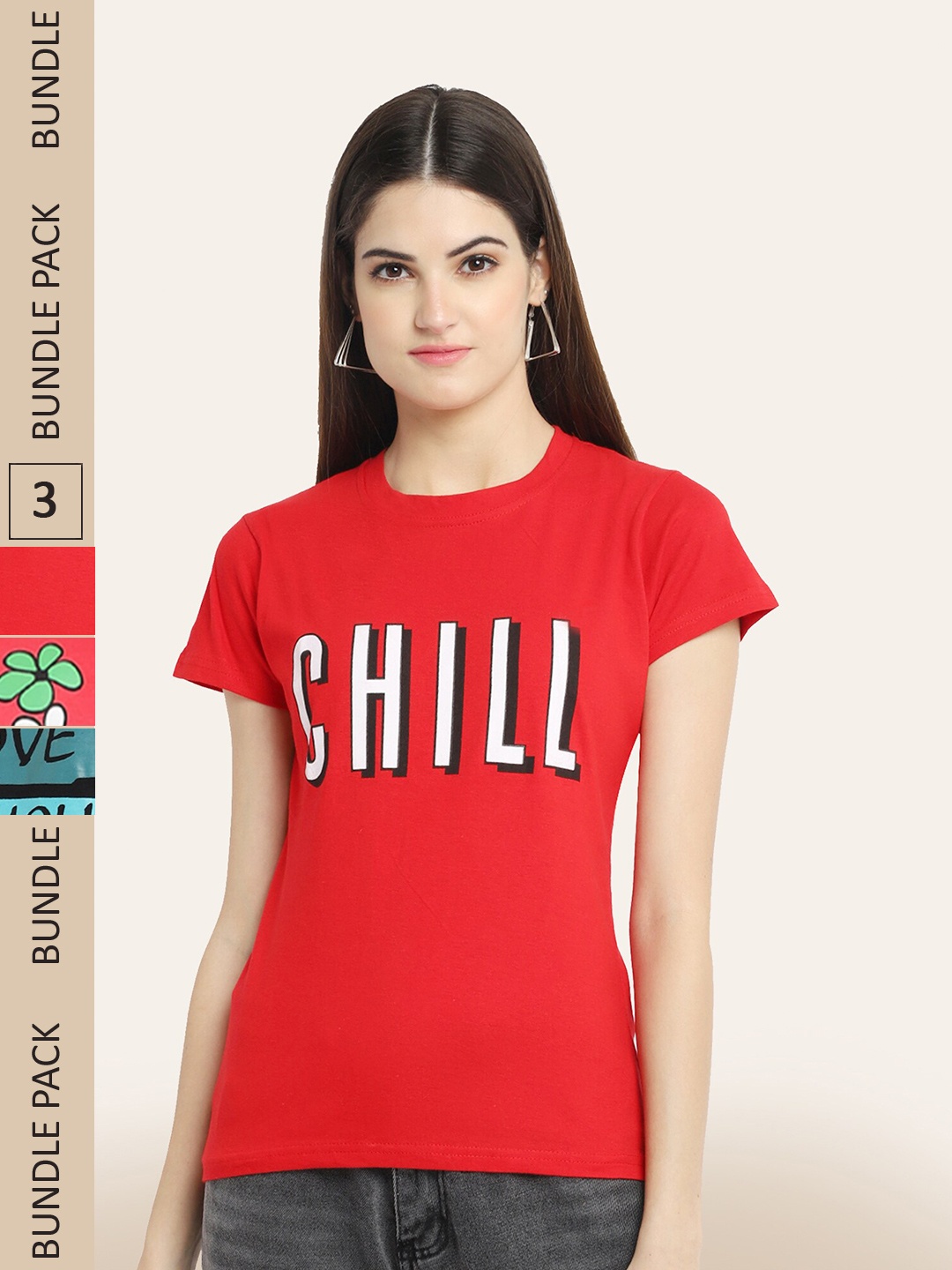 

BAESD Pack Of 3 Typography Printed Cotton T-shirt, Red
