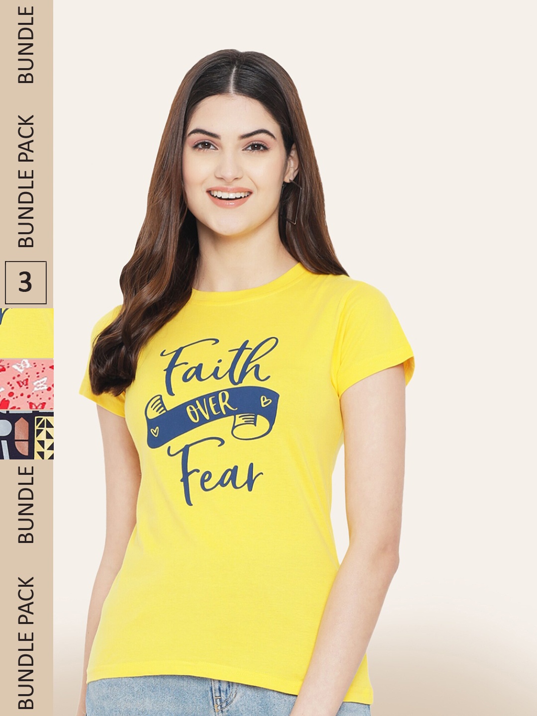 

BAESD Pack Of 3 Typography Printed Cotton T-shirt, Yellow
