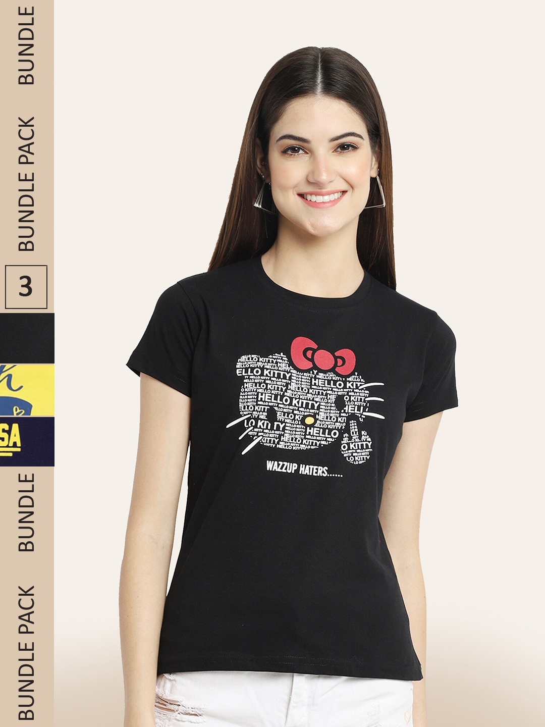 

BAESD Pack Of 3 Printed Cotton T-shirt, Black