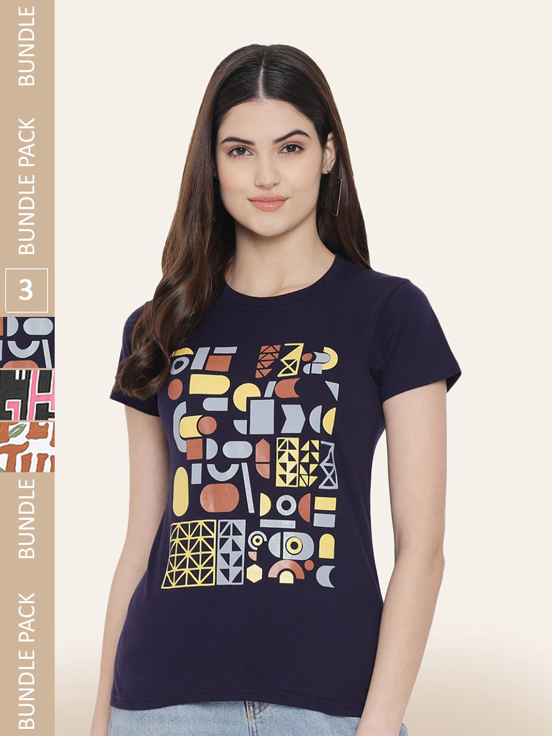 

BAESD Pack Of 3 Typography Printed Cotton T-shirt, Navy blue