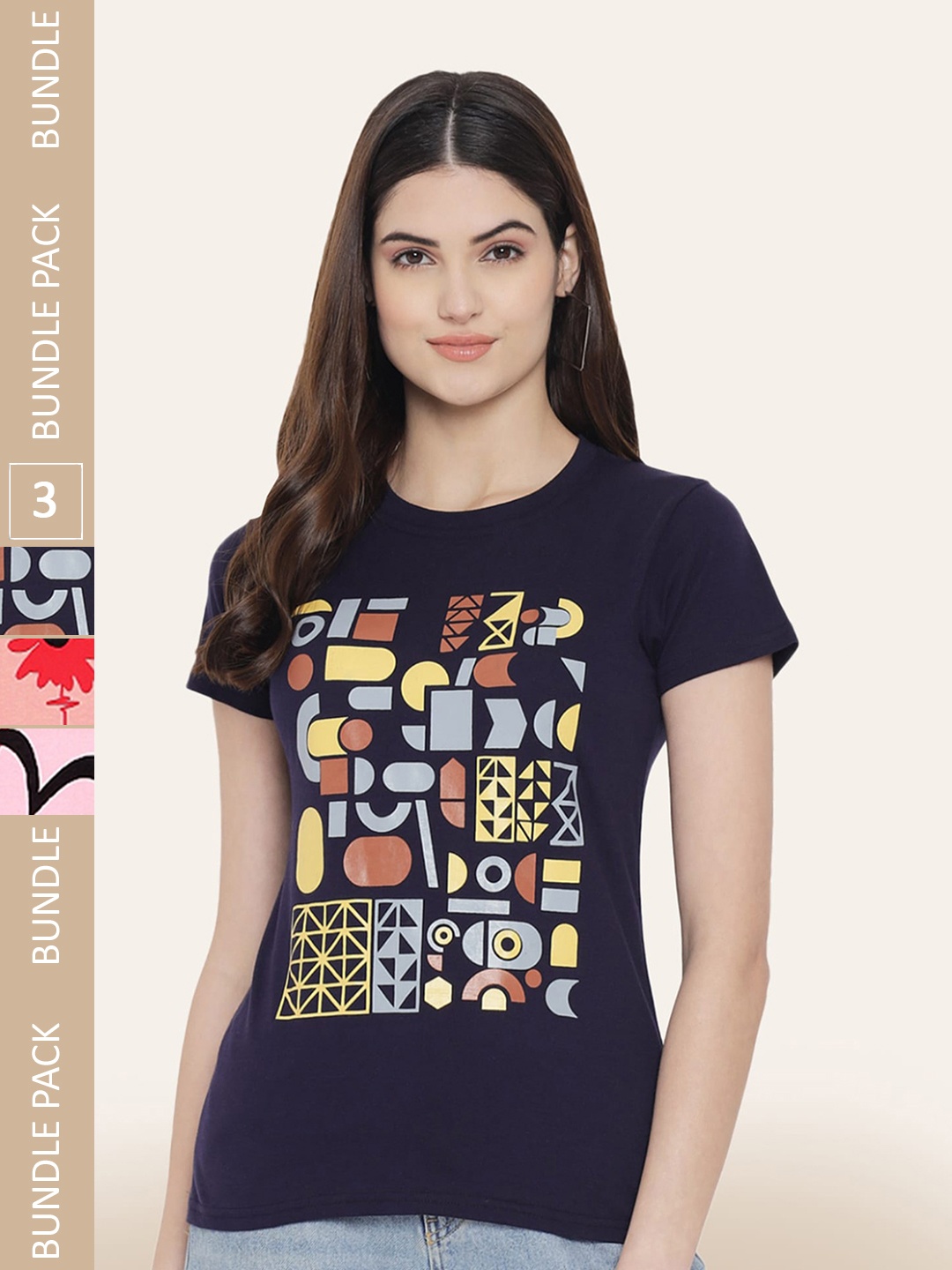 

BAESD Pack Of 3 Printed Cotton T-shirt, Navy blue
