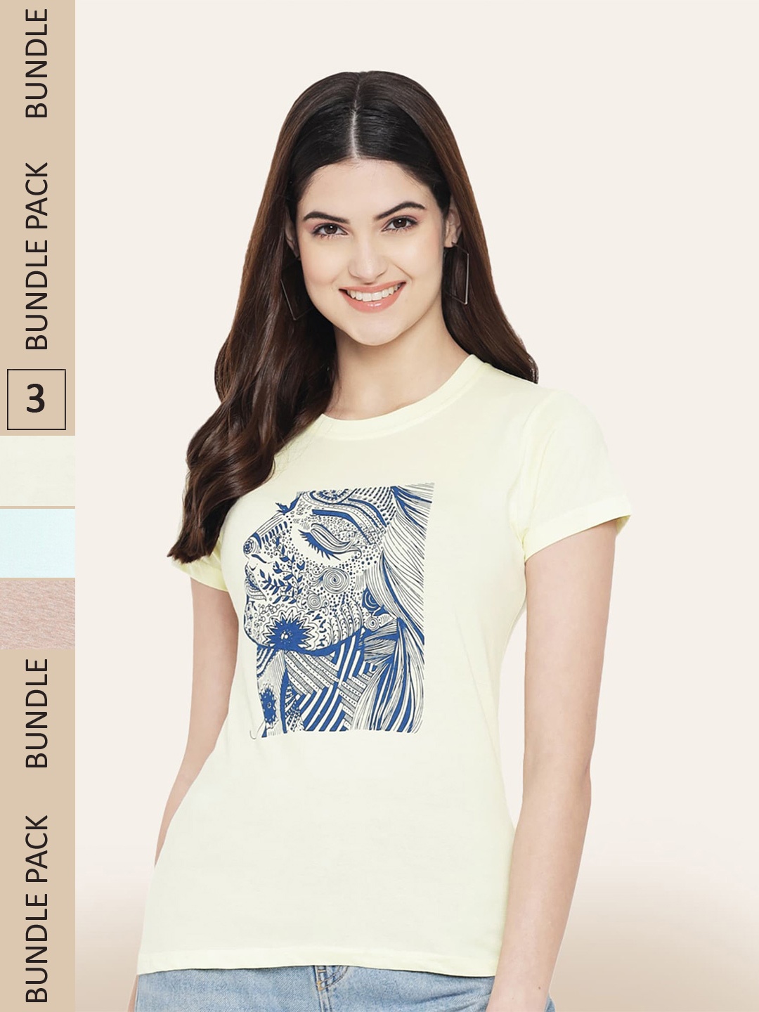 

BAESD Pack of 3 Typography Printed Cotton T-shirt, Yellow