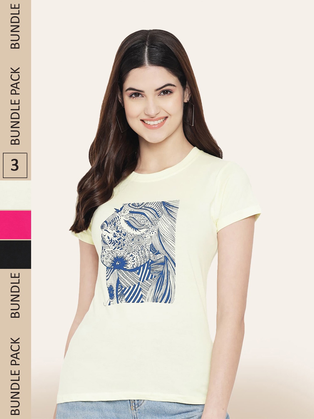 

BAESD Pack Of 3 Graphic Printed Round Neck Cotton T-shirt, Yellow