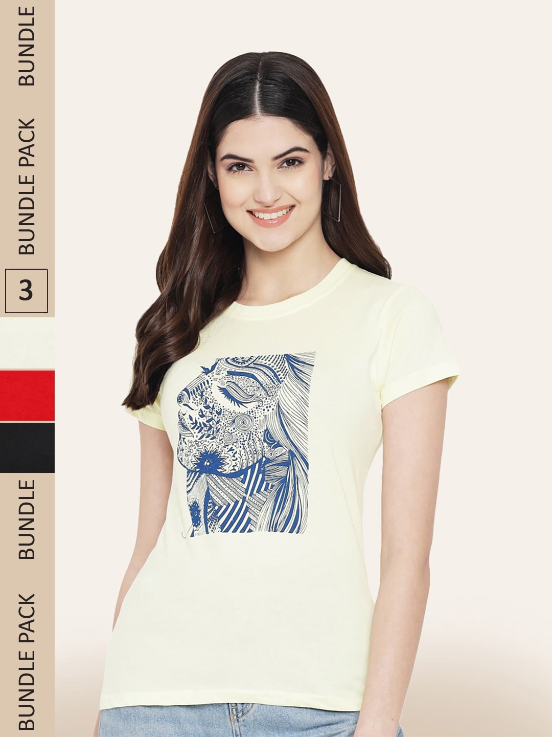 

BAESD Women Pack Of 3 Printed Cotton T-shirt, White