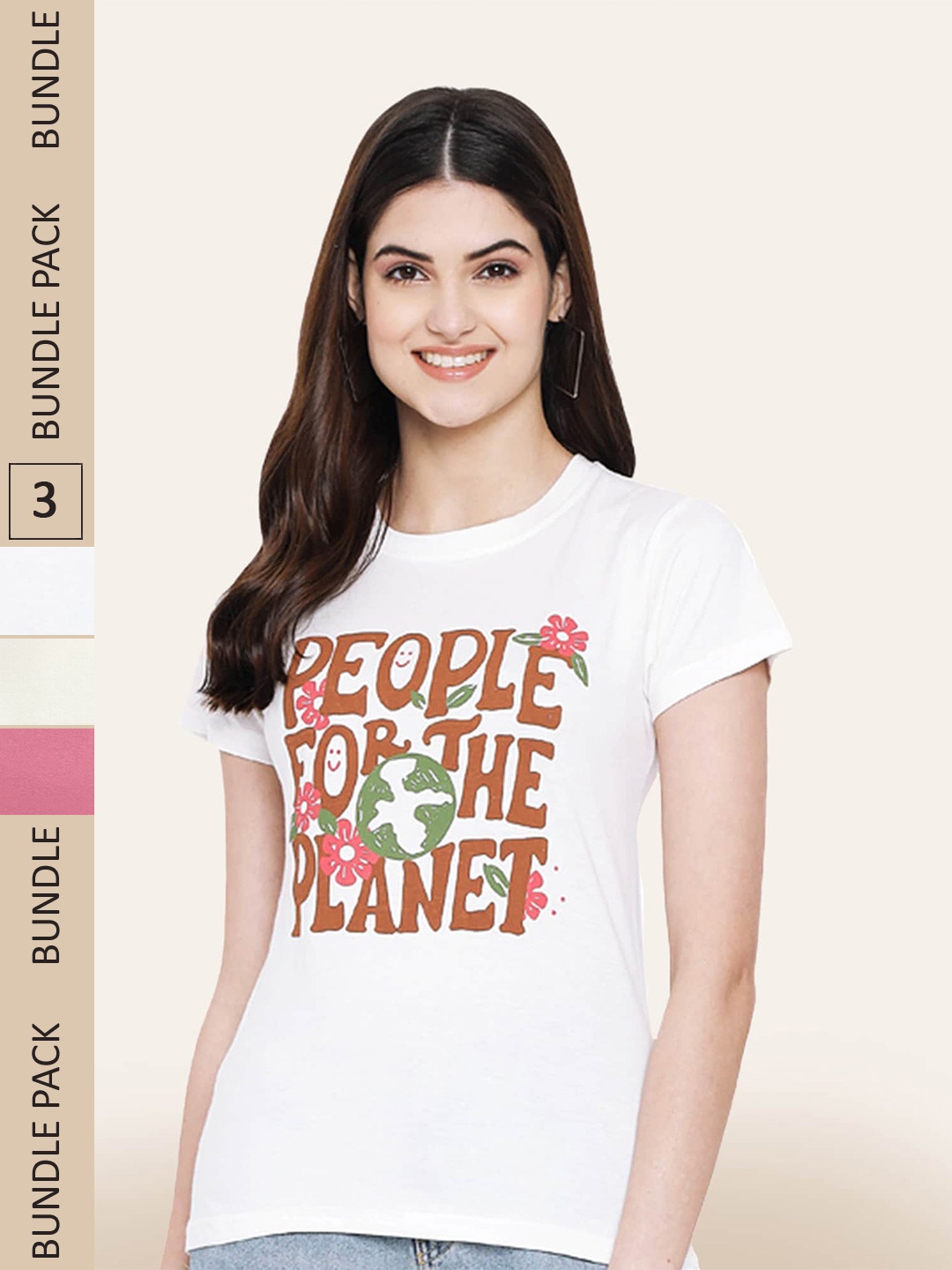 

BAESD Pack Of 3 Typography Printed Cotton T-shirt, White
