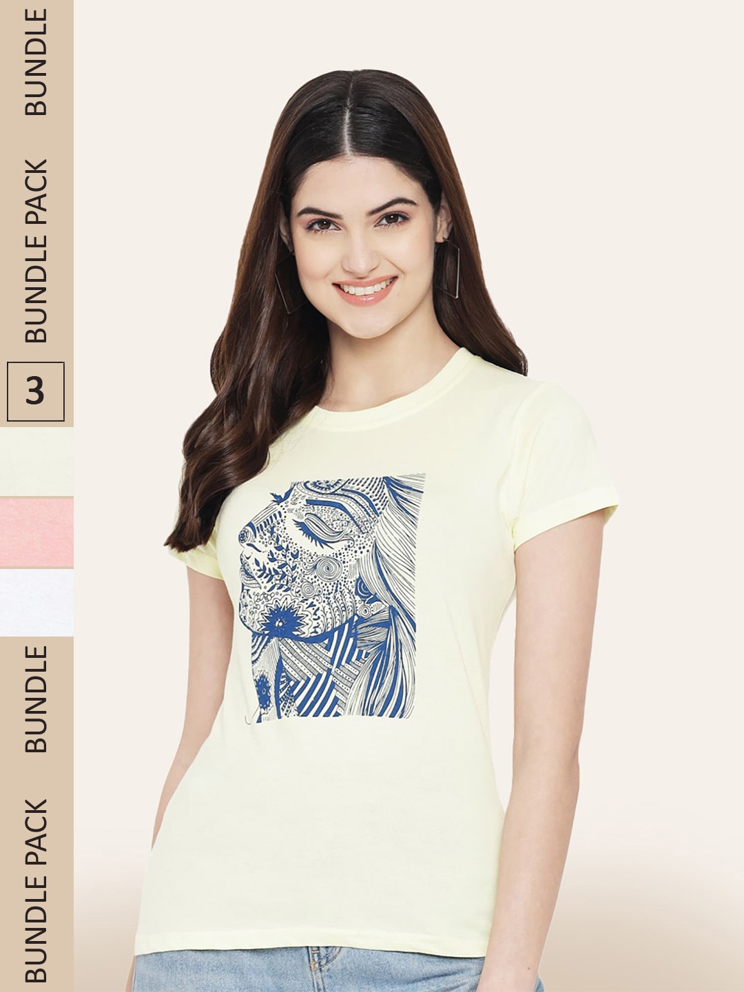 

BAESD Pack Of 3 Printed Cotton T-shirt, Yellow