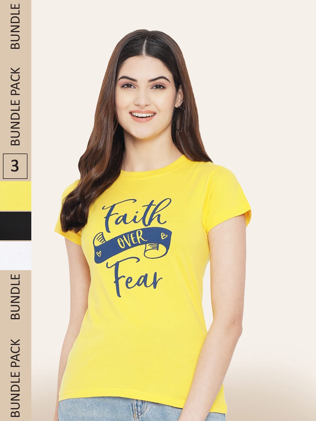 

BAESD Pack Of 3 Printed Round Neck Cotton T-Shirts, Yellow