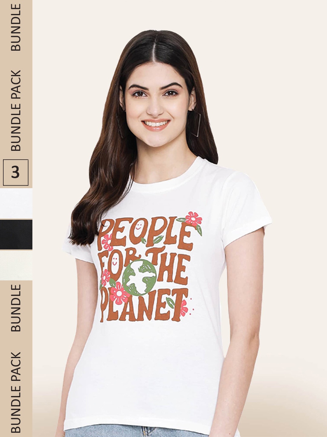

BAESD Women Pack Of 3 Printed Cotton T-shirt, White