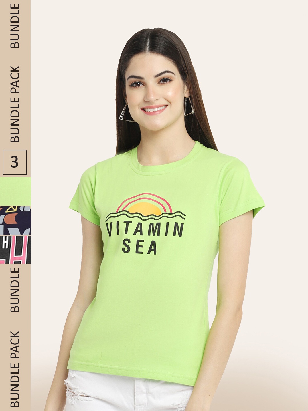 

BAESD Pack Of 3 Typography Printed Cotton T-shirt, Green