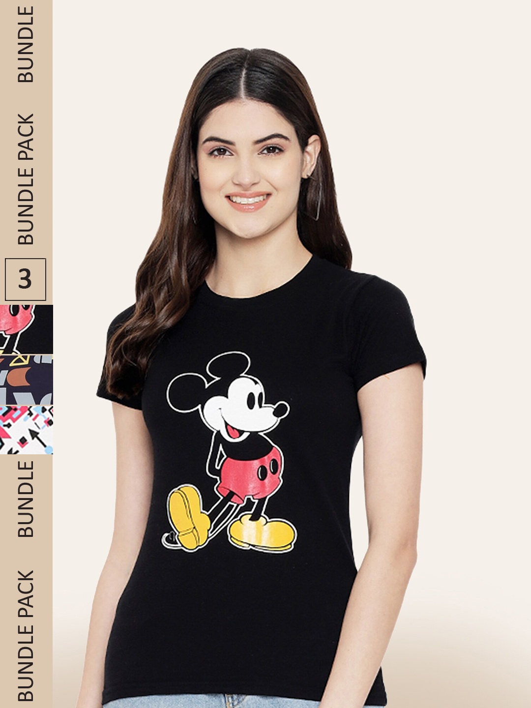 

BAESD Pack Of 3 Mickey Mouse Printed Cotton T-shirt, Black