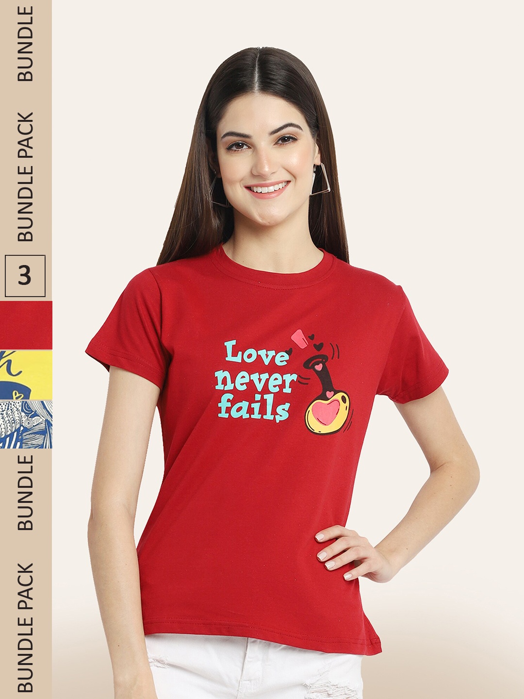 BAESD Pack Of 3 Printed Cotton T-shirts, Red