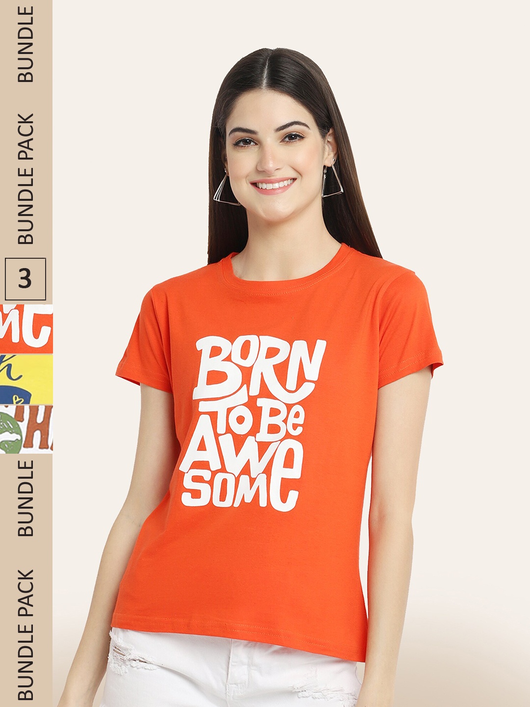 

BAESD Pack of 3 Printed Cotton T-shirts, Orange