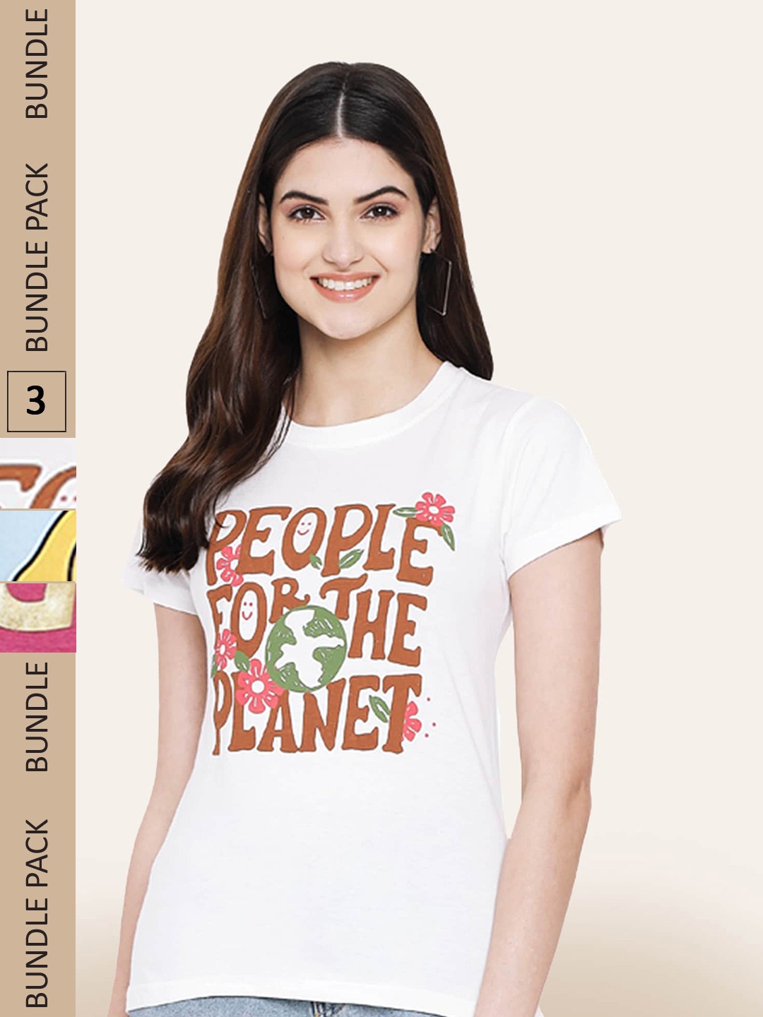 

BAESD Pack Of 3 Printed Cotton T-shirt, White