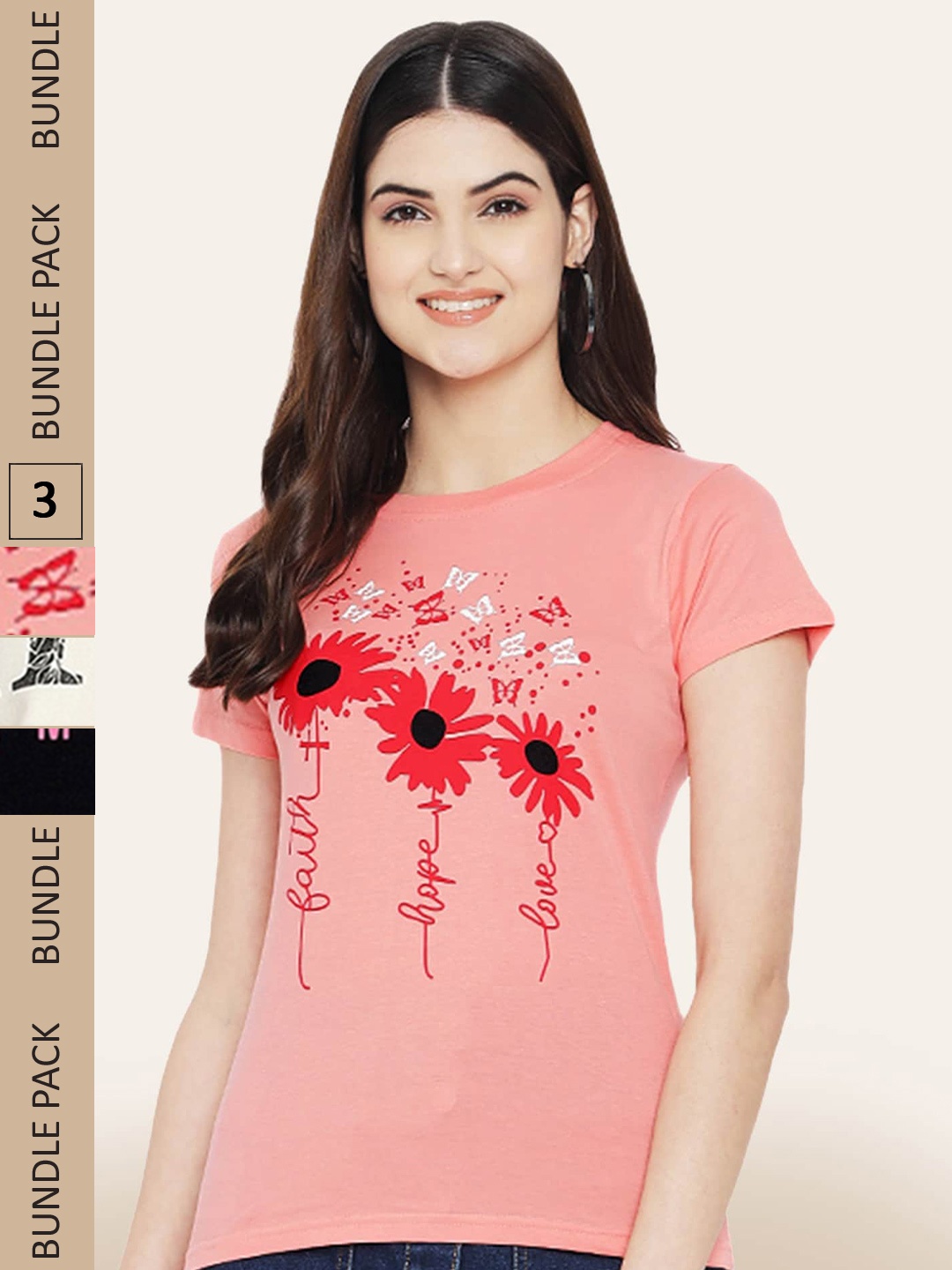 

BAESD Pack Of 3 Typography Printed Cotton T-shirt, Peach