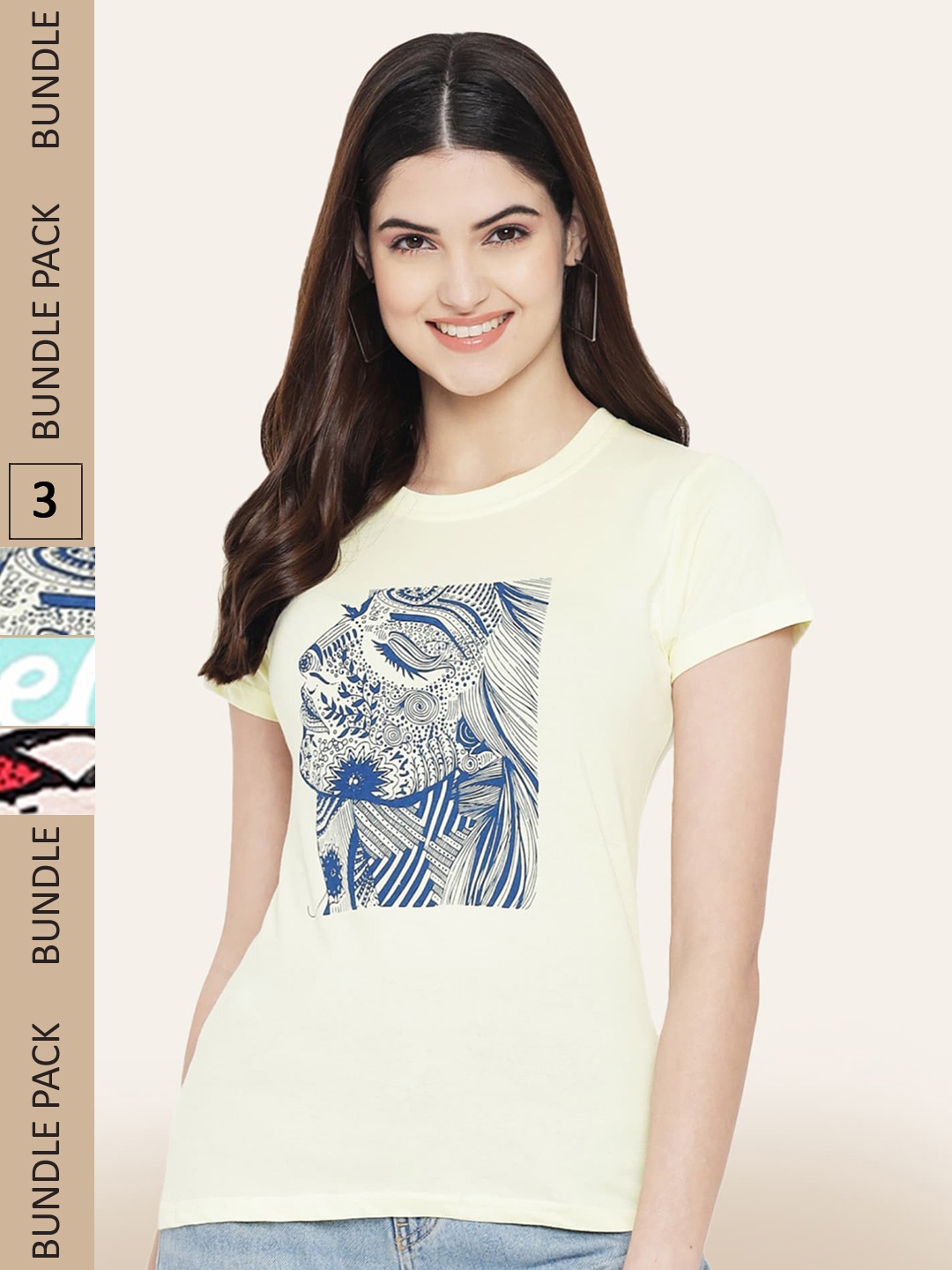 

BAESD Pack Of 3 Printed Round Neck Cotton T-Shirts, Yellow