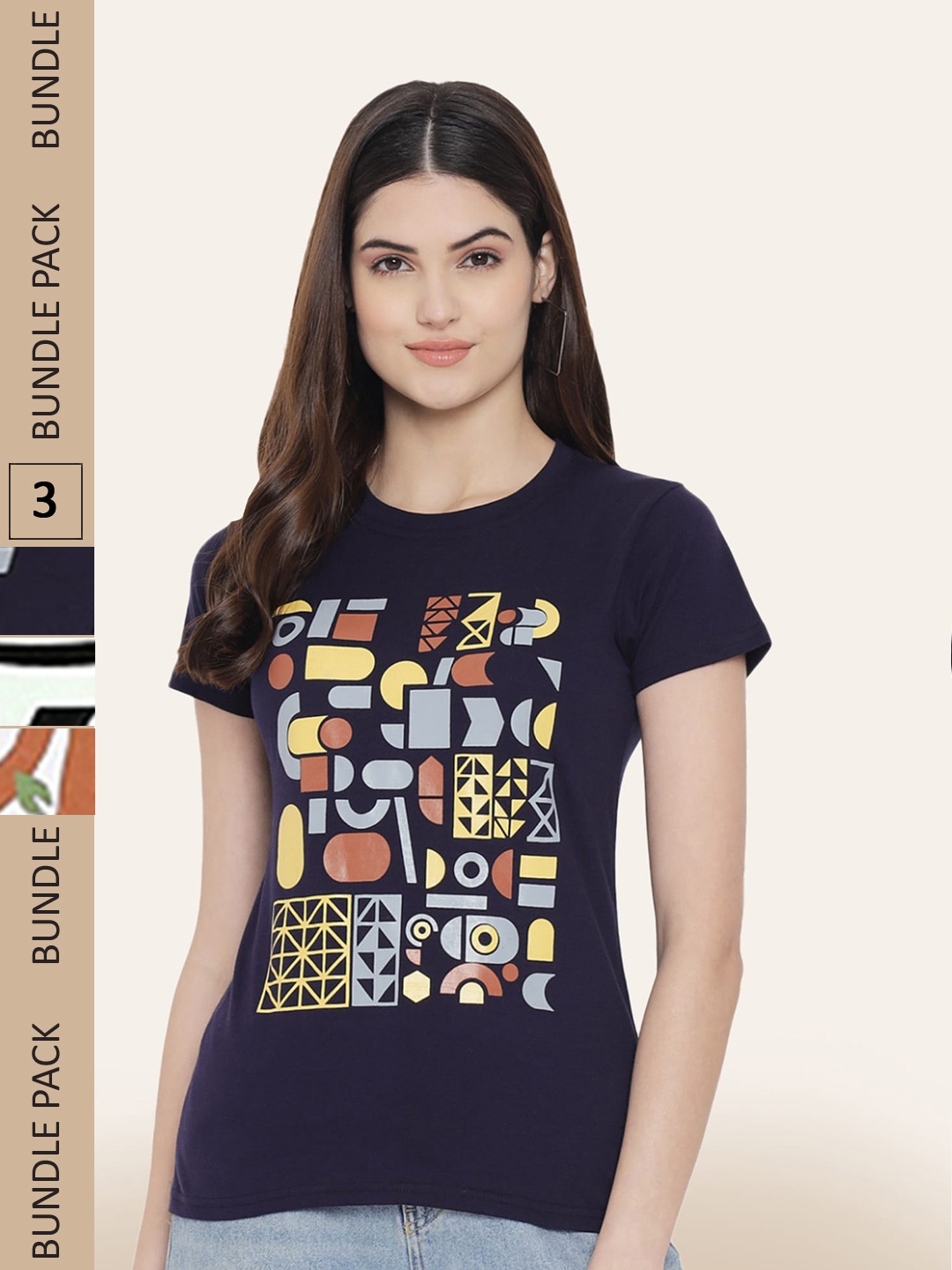 

BAESD Pack Of 3 Typography Printed Cotton T-shirt, Navy blue