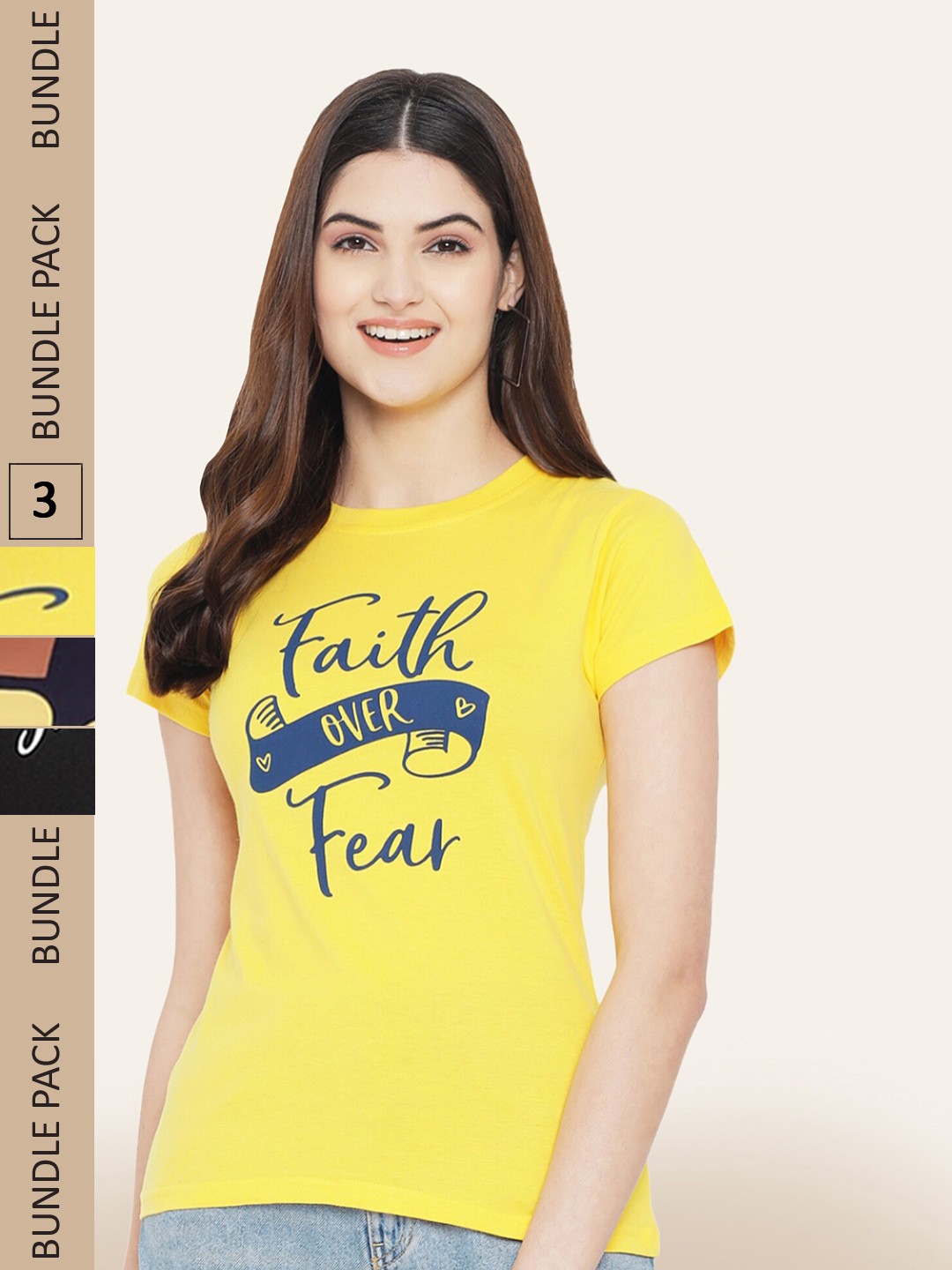 

BAESD Pack Of 3 Round Neck Printed Cotton T-shirt, Yellow