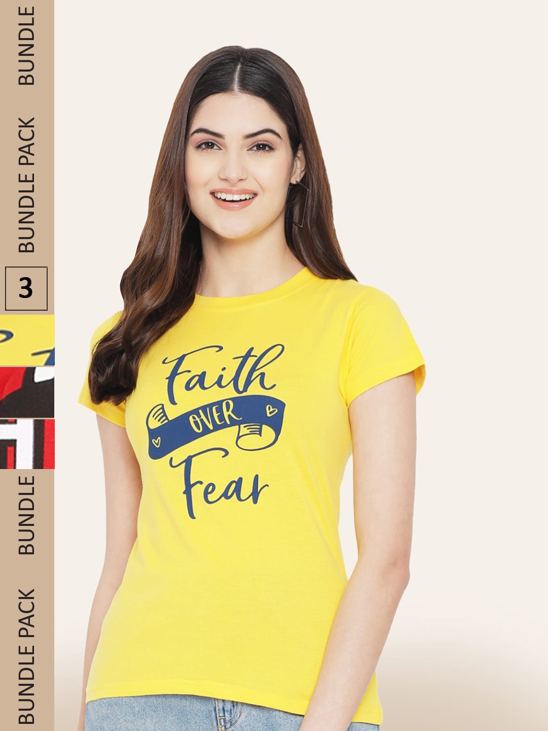 BAESD Pack Of 3 Typography Printed Cotton T-shirts, Yellow