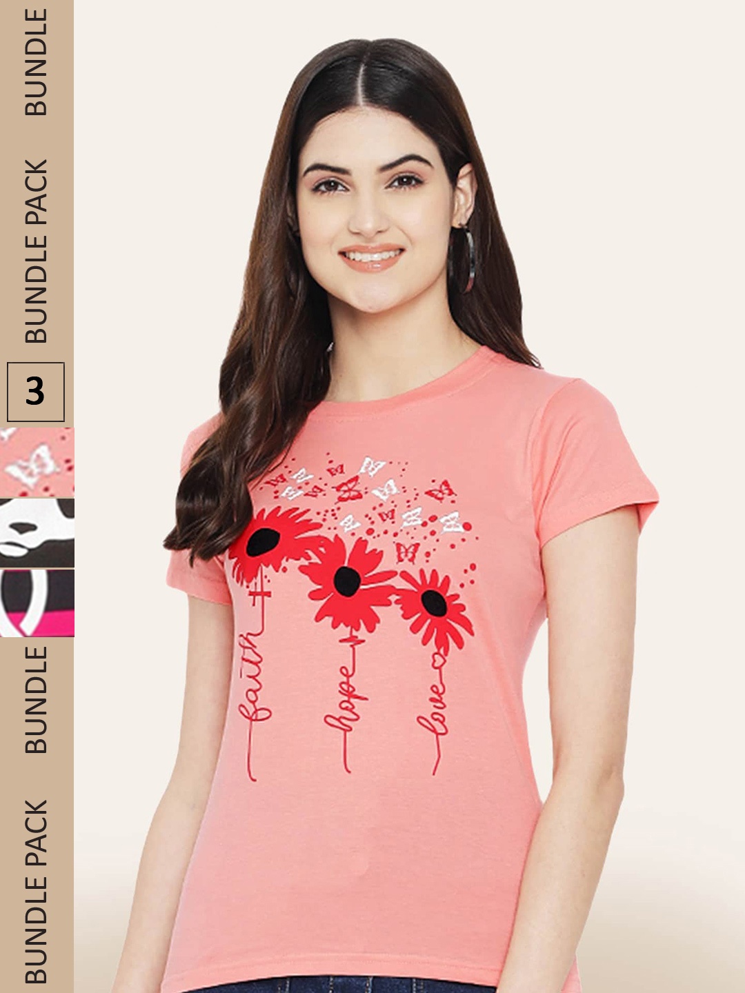 

BAESD Pack Of 3 Typography Printed Cotton T-shirt, Peach