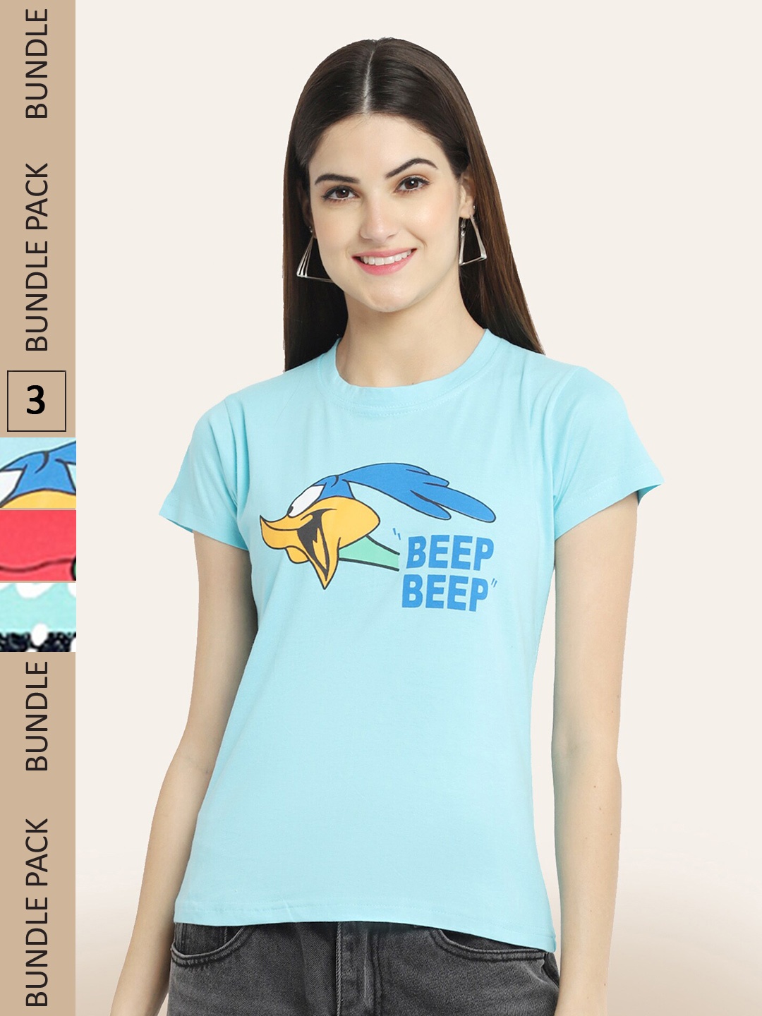 

BAESD Pack of 3 Typography Printed Cotton T-shirts, Blue