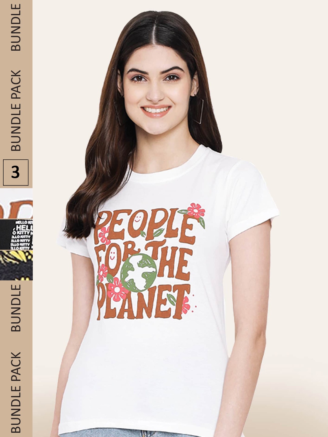 

BAESD Pack Of 3 Printed Cotton T-shirt, White
