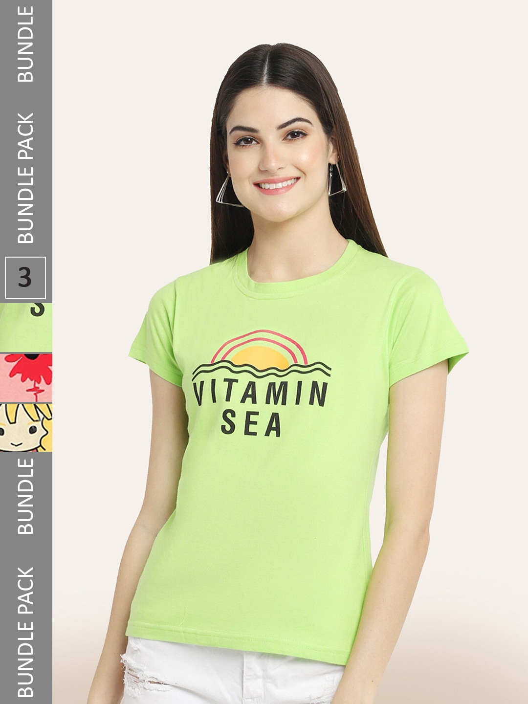 

BAESD Pack Of 3 Typography Printed Cotton T-shirt, Green