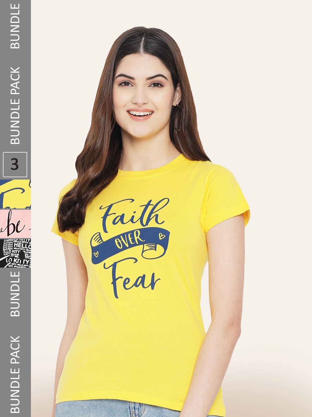 

BAESD Pack Of 3 Typography Printed Cotton T-shirt, Yellow