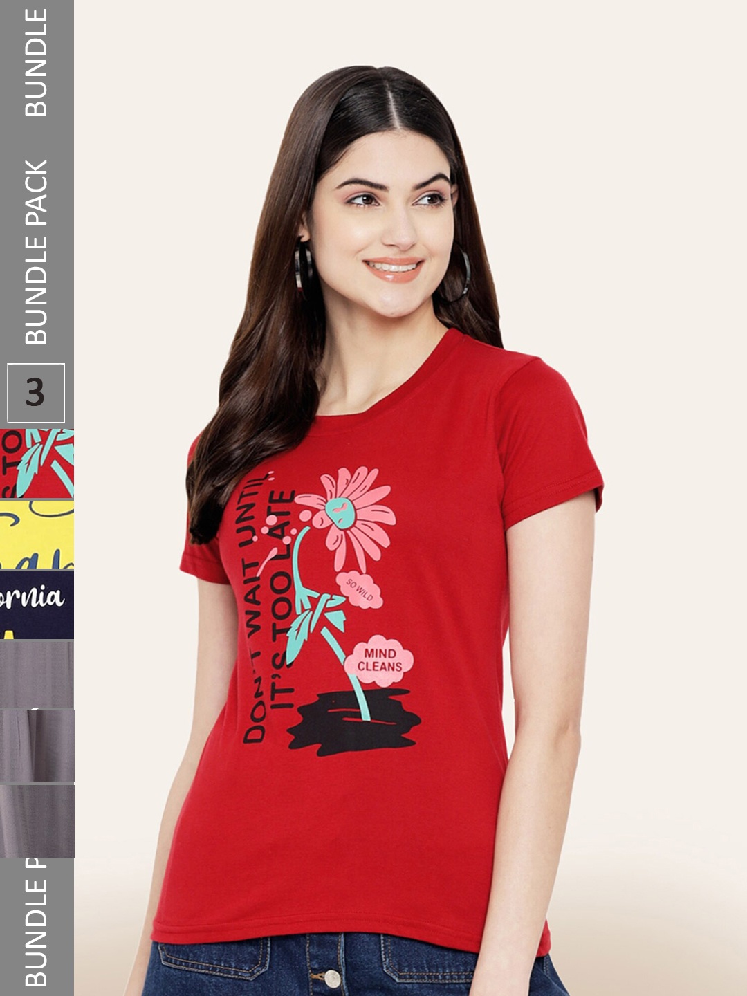 

BAESD Pack of 3 Typography Printed Cotton T-shirt, Red