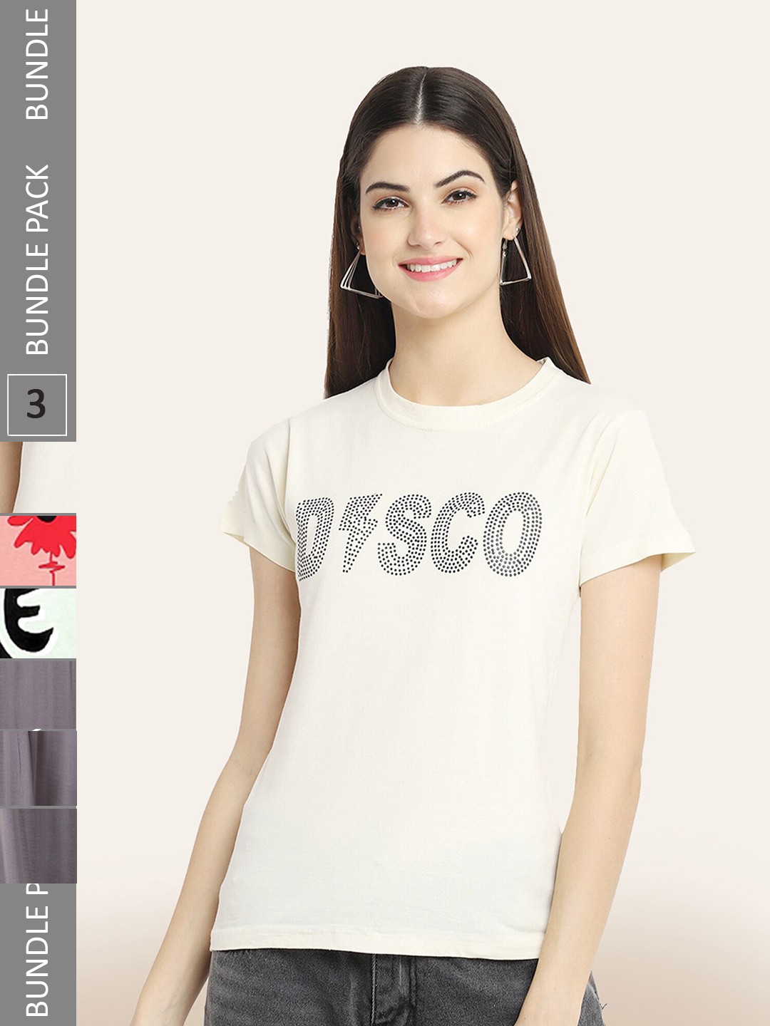 

BAESD Pack Of 3 Typography Printed Cotton T-shirt, Cream