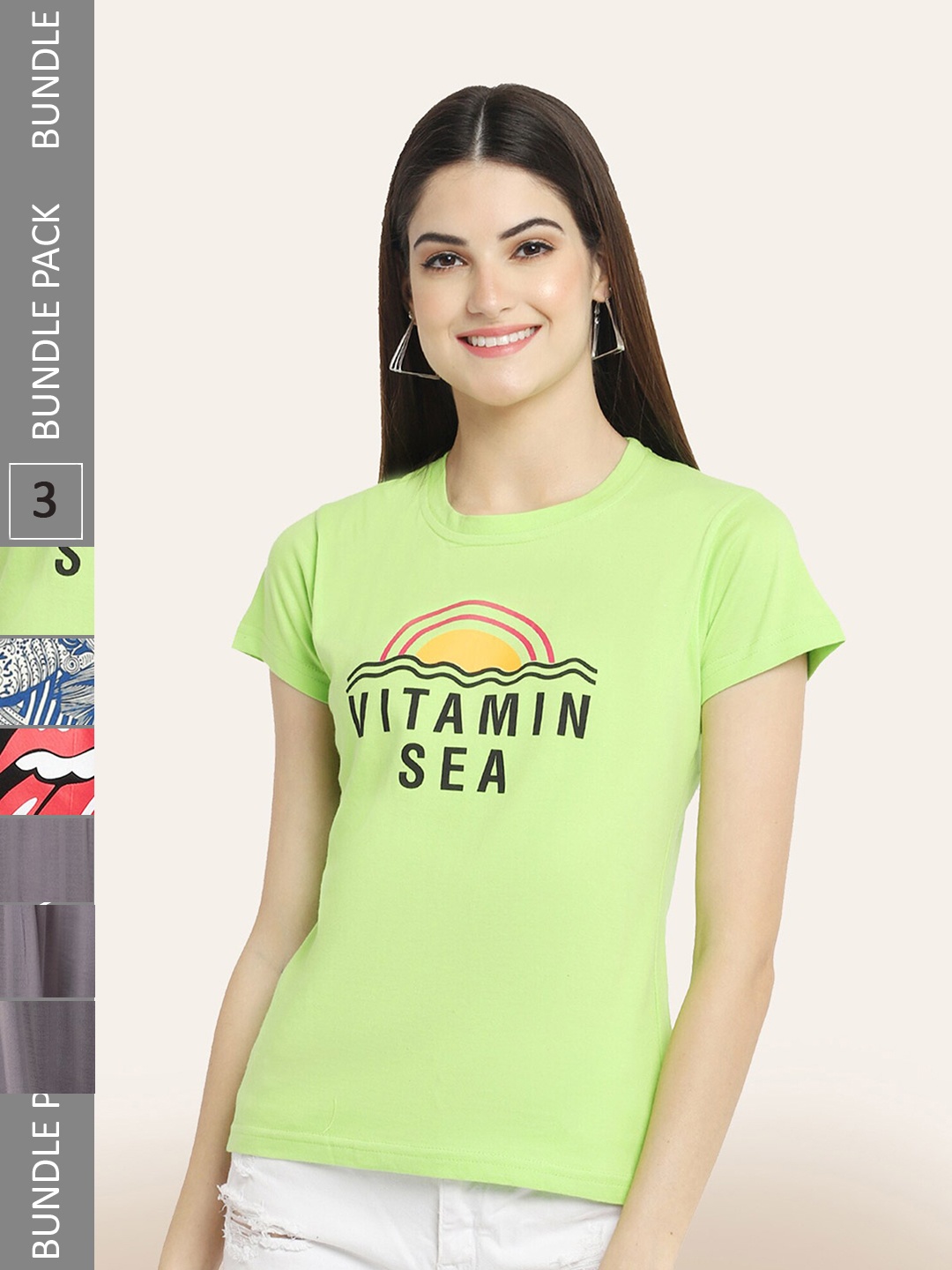 

BAESD Pack Of 3 Round Neck Printed Cotton T-shirt, Green