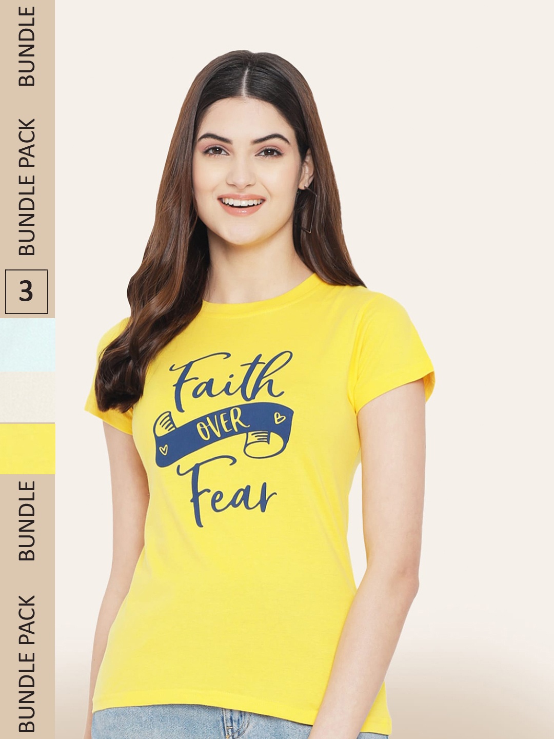 

BAESD Pack Of 3 Typography Printed Cotton T-shirt, Yellow