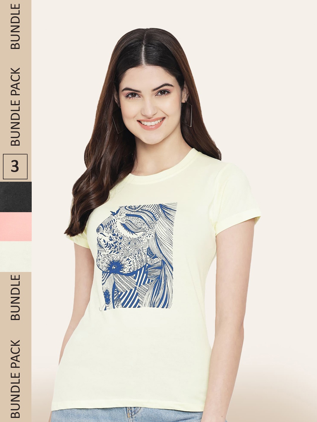 

BAESD Pack Of 3 Printed Cotton T-shirt, Off white