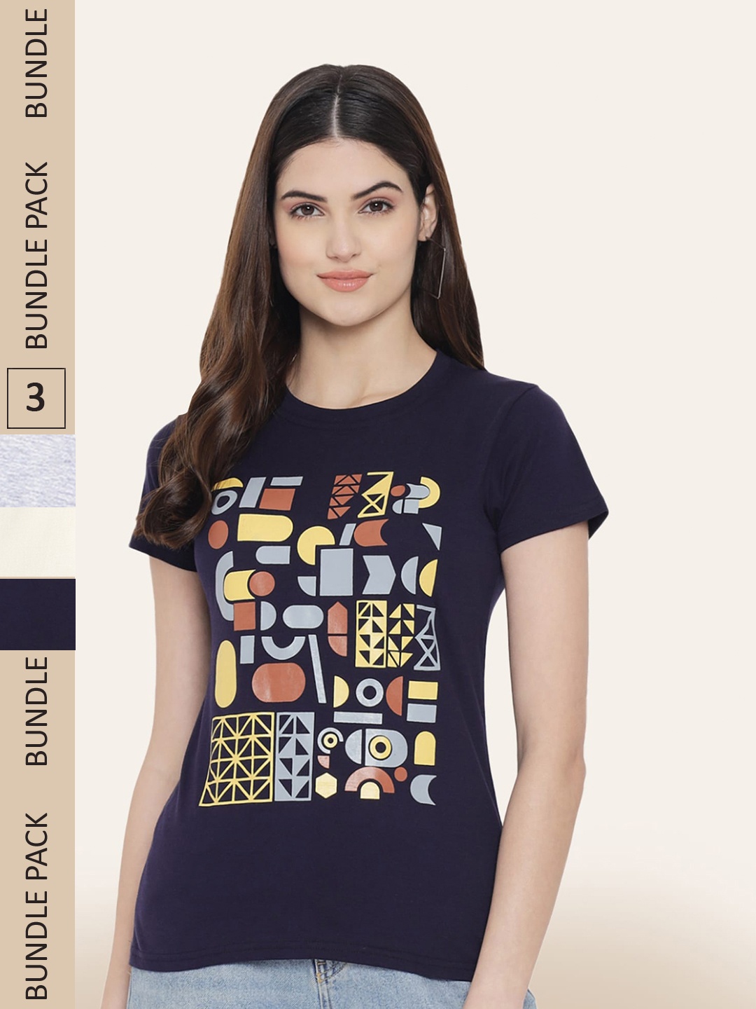 

BAESD Pack Of 3 Typography Printed Cotton T-shirt, Navy blue