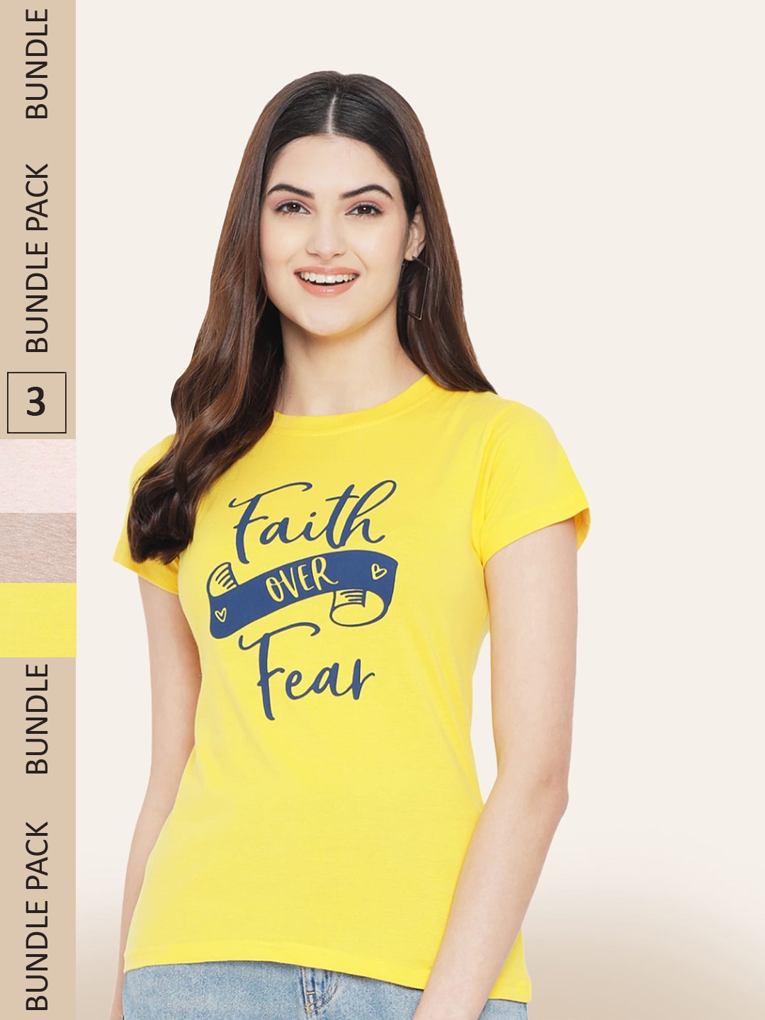 

BAESD Women Pack Of 3 Printed Cotton T-shirt, Yellow