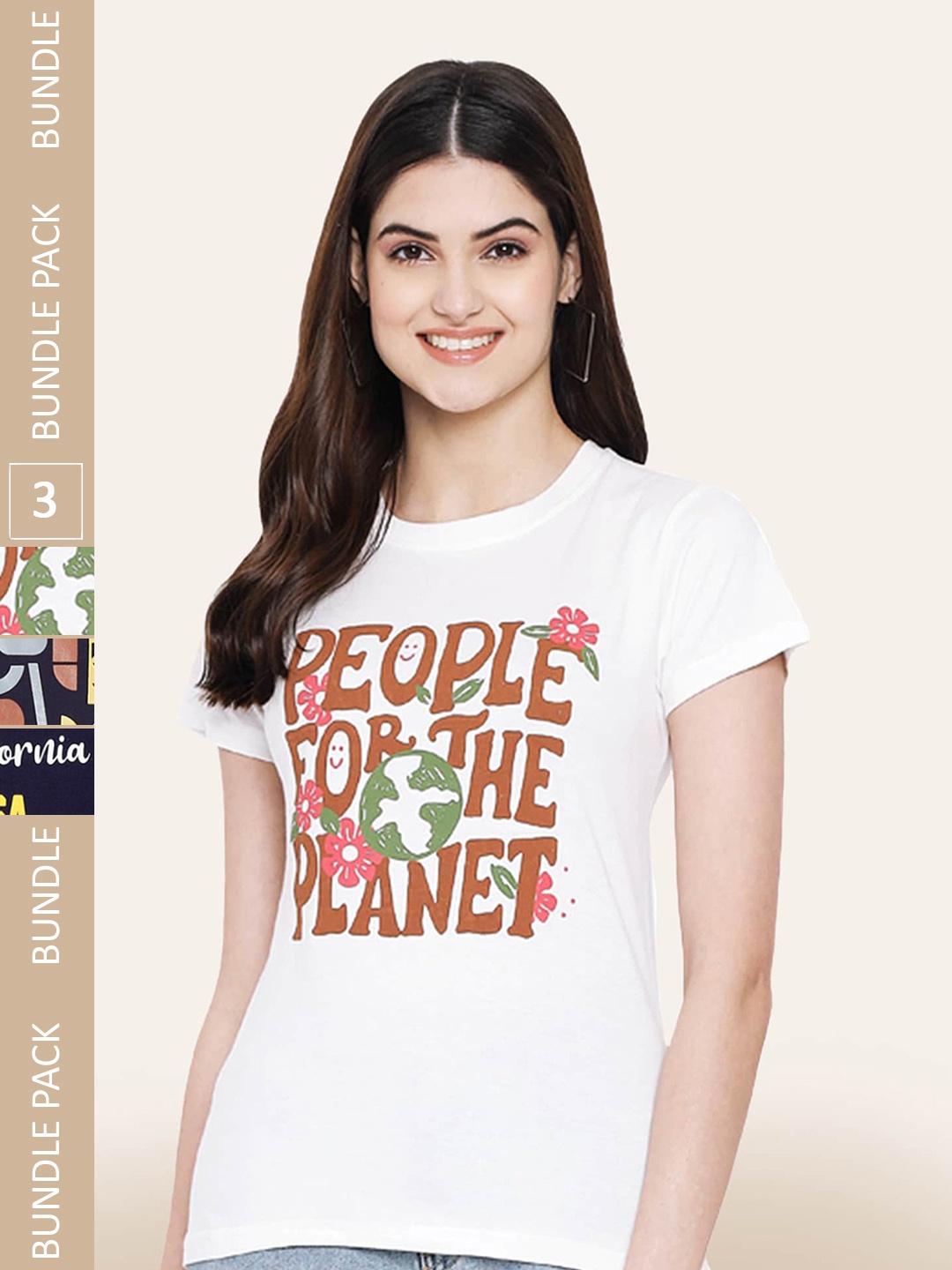 BAESD Pack Of 3 Printed Round Neck Cotton T-shirt, White