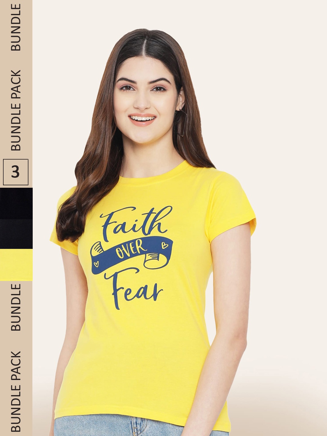 

BAESD Women Pack of 3 Printed Cotton T-shirts, Yellow