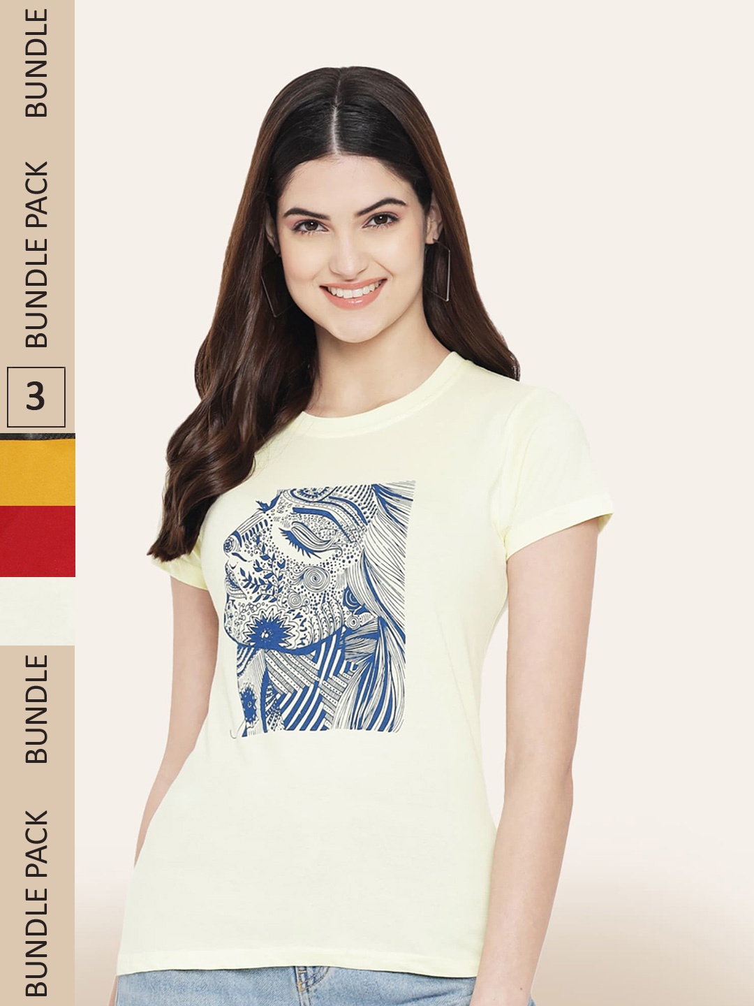 

BAESD Pack Of 3 Graphic Printed Short Sleeves Cotton T-shirt, Yellow