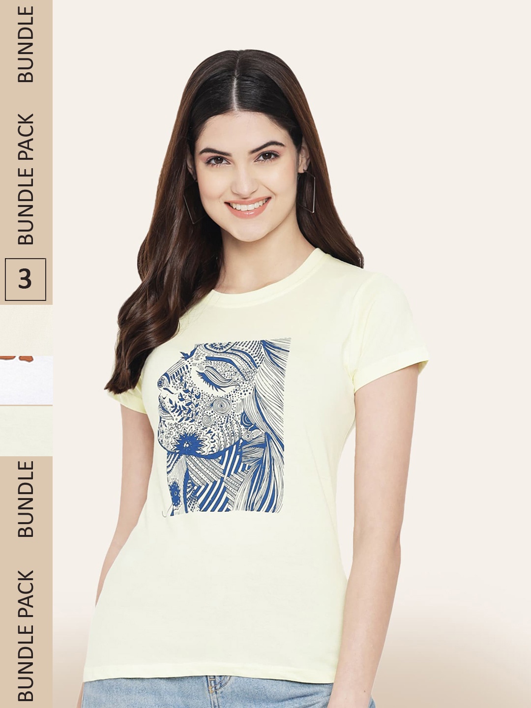 

BAESD Pack Of 3 Typography Printed Cotton T-shirts, Cream