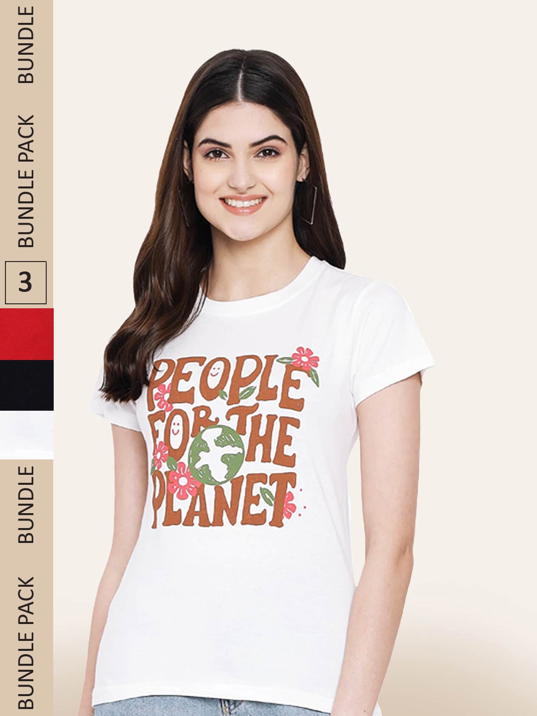 

BAESD Pack Of 3 Typography Printed Cotton T-shirt, White