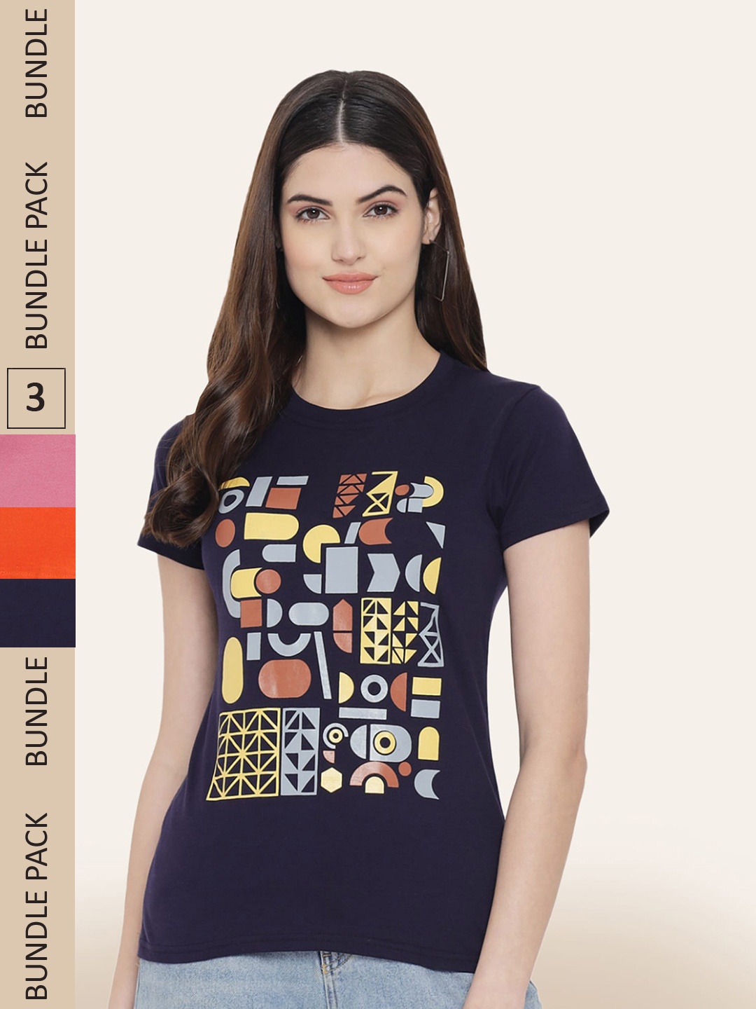 

BAESD Pack Of 3 Printed Cotton T-shirt, Navy blue