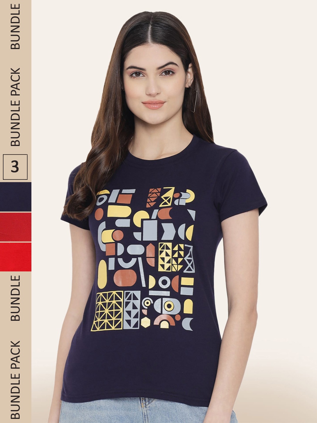 

BAESD Pack Of 3 Typography Printed Cotton T-shirts, Navy blue