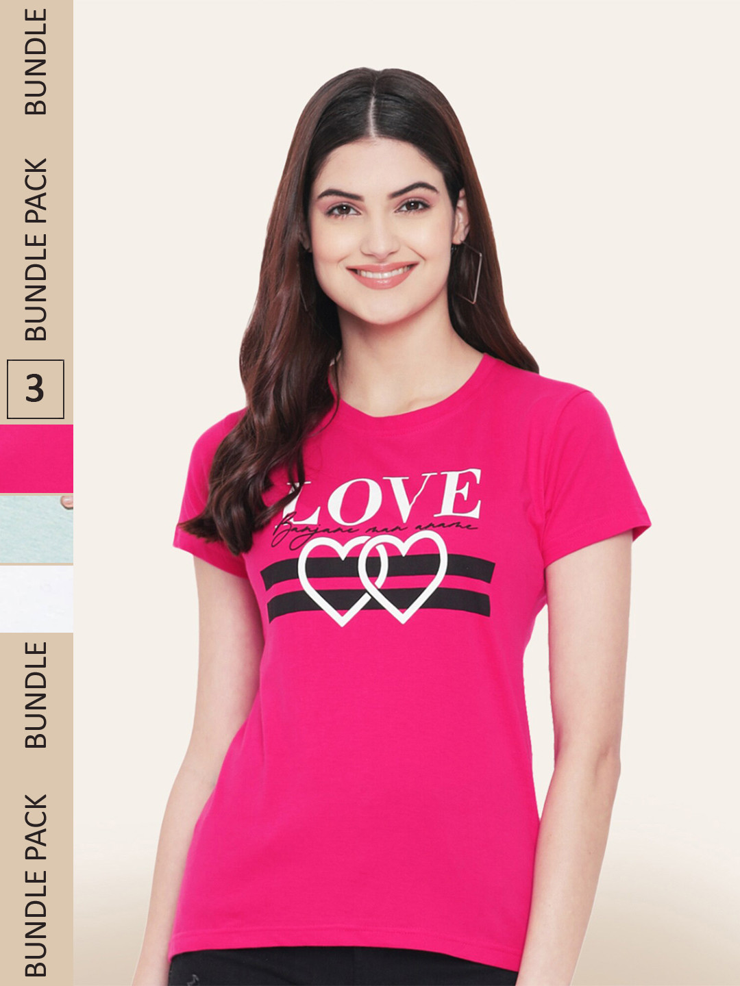 

BAESD Pack Of 3 Printed Cotton T-shirt, Pink