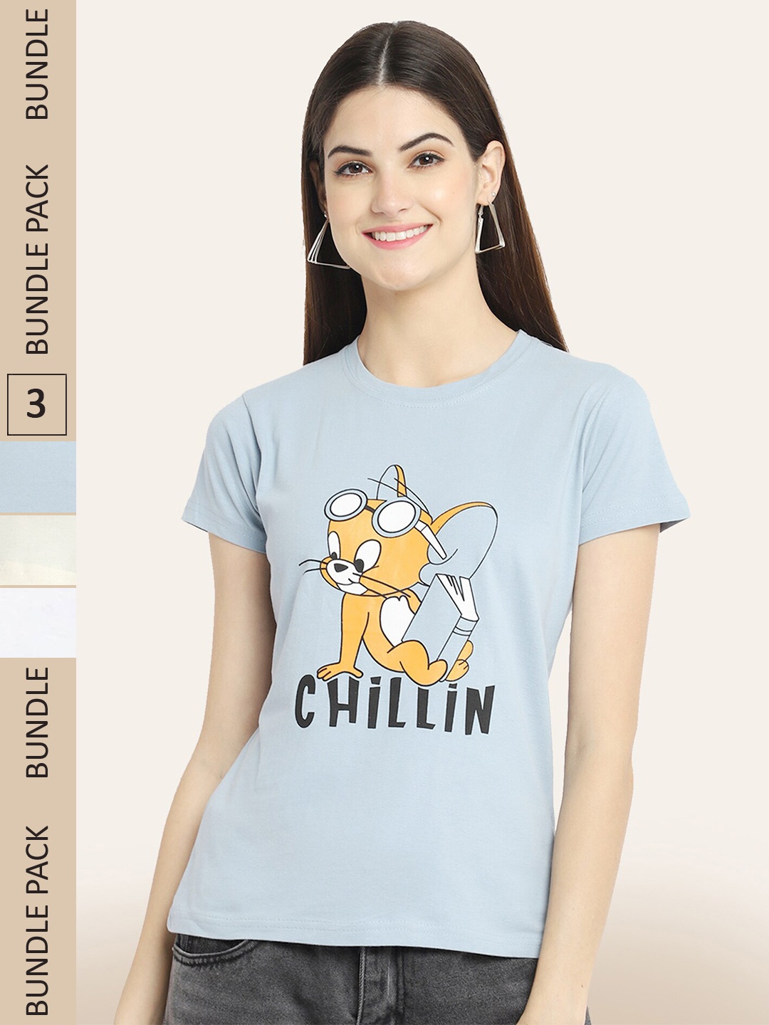 

BAESD Pack Of 3 Tom & Jerry Printed Cotton T-shirt, Grey