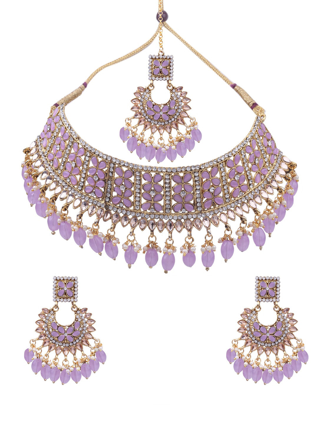 

AASHISH IMITATION Gold-Plated Stone-Studded Choker With Earrnings & Maang Tikka Set