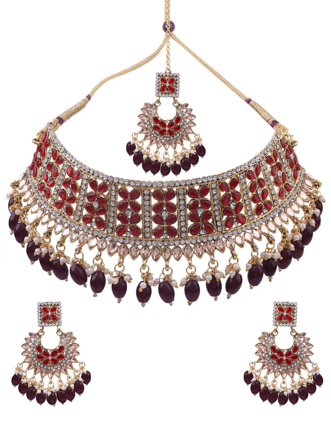 

AASHISH IMITATION Gold-Plated Stone Studded & Beaded Jewellery Set