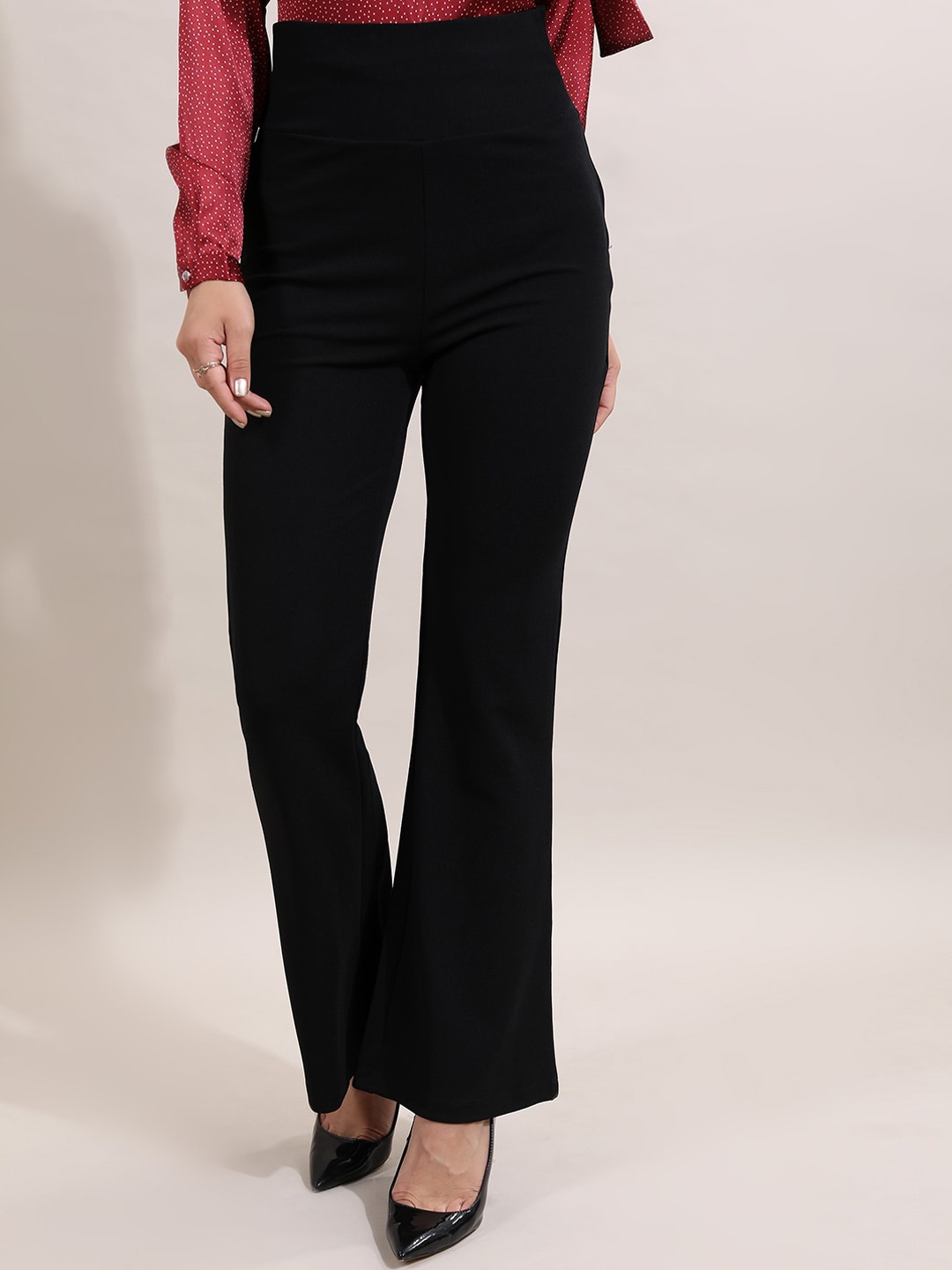 

KETCH Women Black Flared Mid-Rise Bootcut Trousers