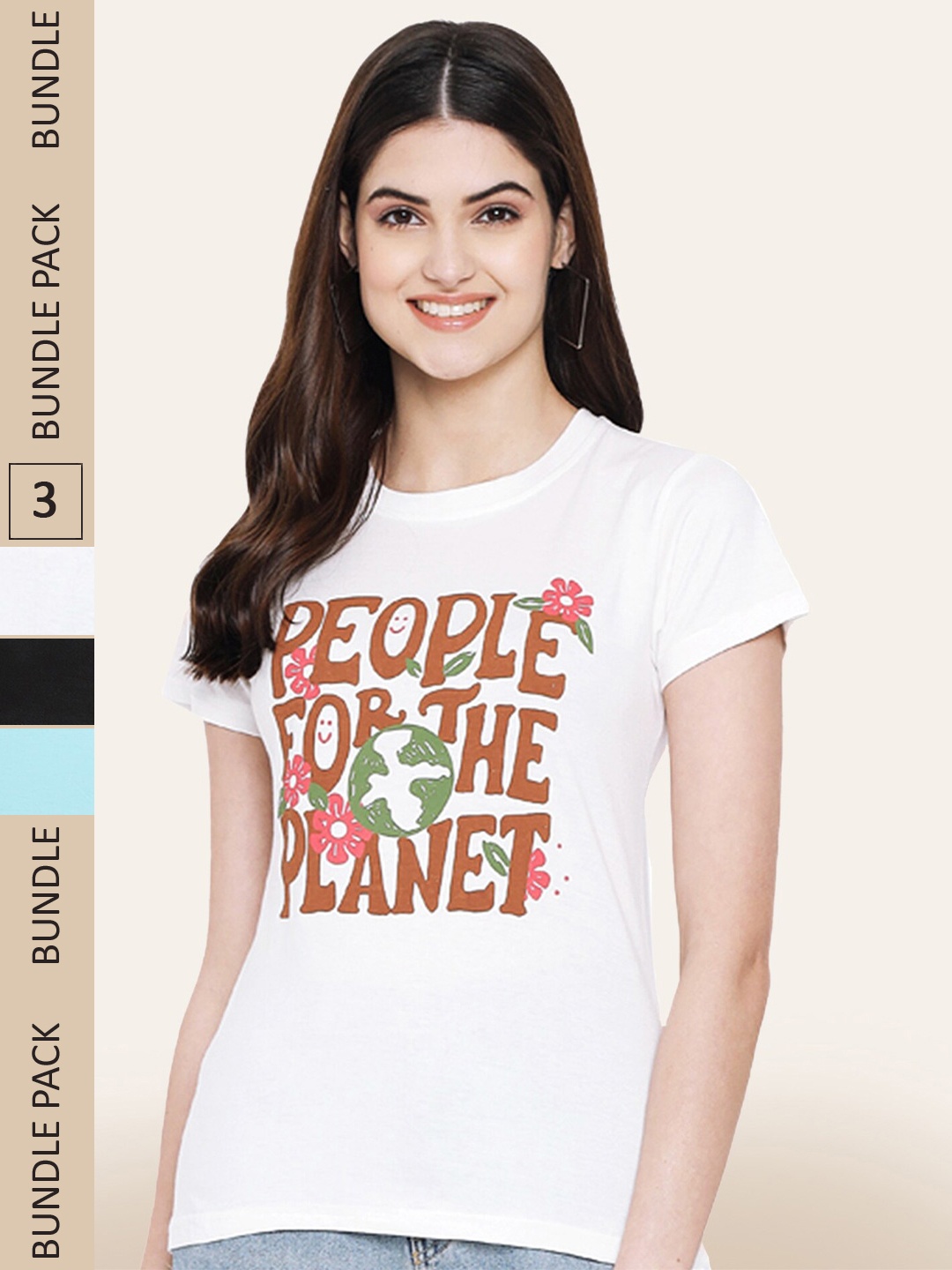 BAESD Pack of 3 Typography Printed Cotton T-shirts, White