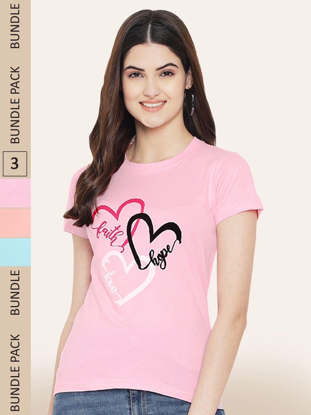 BAESD Pack Of 3 Typography Printed Cotton T-shirt, Pink